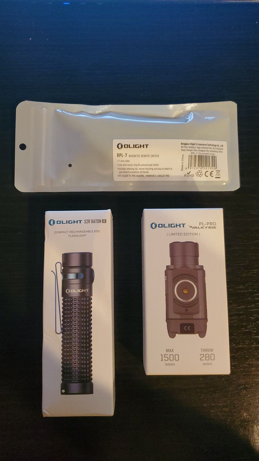 Olight PL-Pro Valkyrie (Limited Edition), picatinny magnetic switch and S2R baton II