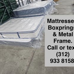New Mattresses, Boxprings & Metal Frame, All Sizes Available. Good Quality Low Prices. Twin Mattress At $99.