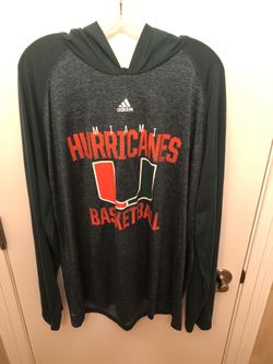 Men’s XXL Adidas Long Sleeve t shirt Hoodie University of Miami Hurricanes Basketball Green