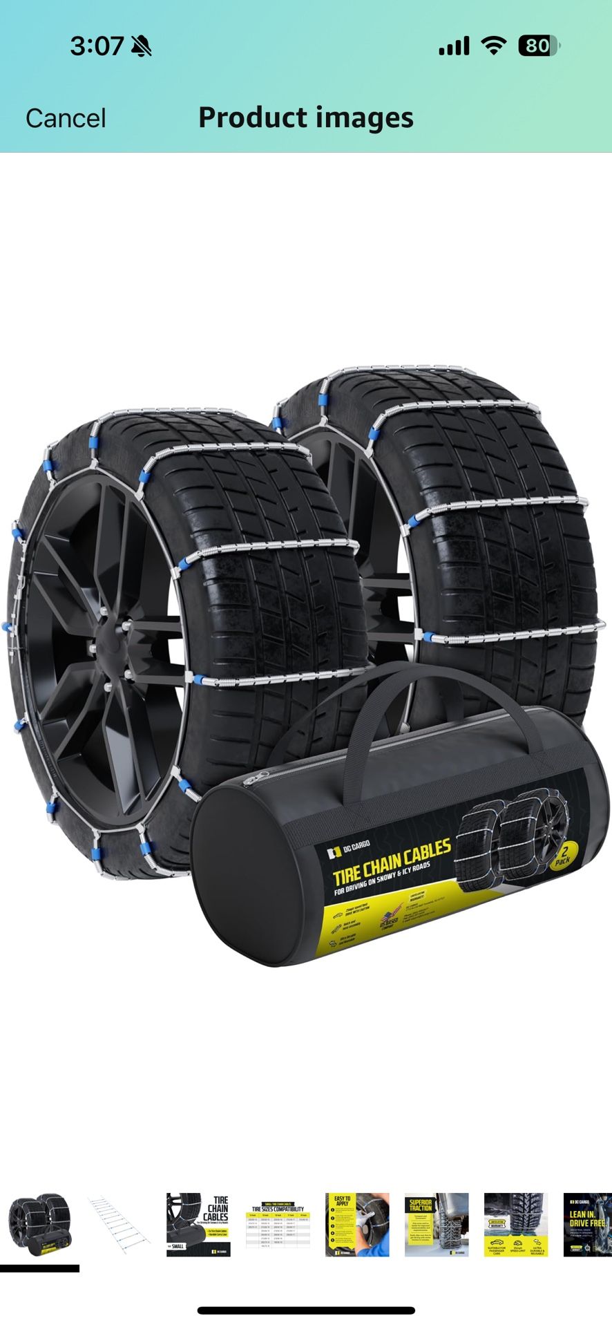 Tire Chain Cables For Snow & Ice, Fits Passenger Cars & Some SUVs, Constructed to Provide Maximum Traction & Grip - Set of 2 (Small)