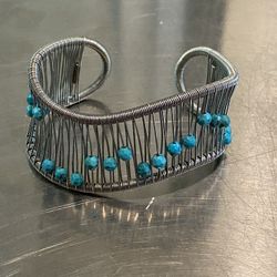 Turquoise Cuff 3mm Round Turquoise, Sterling Silver wire