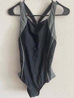 Black and Gray One-Piece Swimsuit Medium