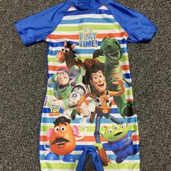 Disney Toy Story Woody and Buzz and friends toddler boy 3T swim suit - lightly pilled on back end 