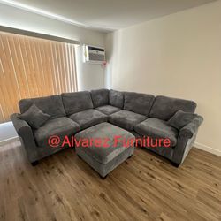 Corduroy Sectional Sofa With Ottoman