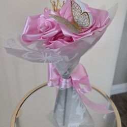 Decorative Artificial Bouquet made of satin roses and accented with a butterfly  & crown 