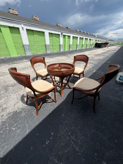 Rattan Glass Top Dining Table and 4 Chairs Set