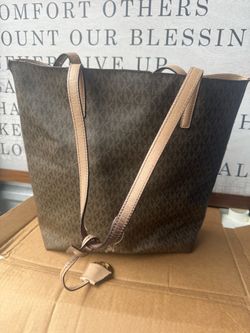 Brown & Tan Signature Pattern Tote Purse – Large Shoulder Handbag