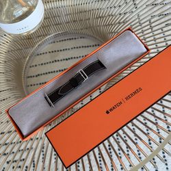 Hermès Single Tour Leather Deployment Buckle Band Ébène for Apple Watch 46mm