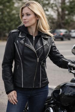 New Milwaukee Leather MLL2503 Womens Black Bedazzled Moto Jacket Hoodie Small