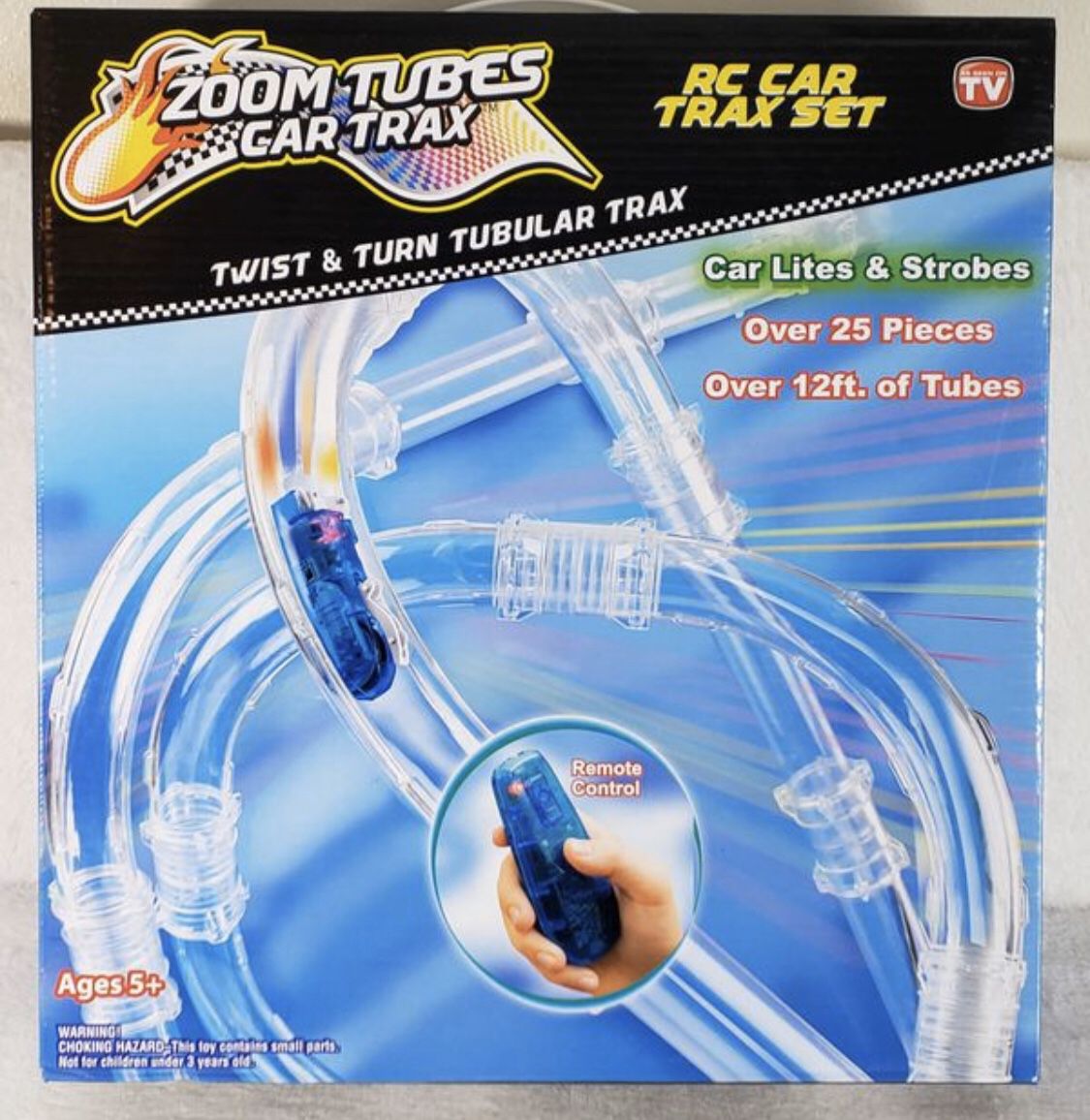 New ZOOM TUBES CAR TRAX, 25-Pc RC Car Trax Set with 1 Blue Racer and Over 12ft of Tubes (As Seen on TV)(pick up only)
