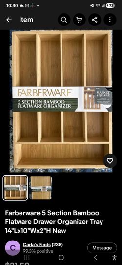 Farberware 5 Section Bamboo Flatware Drawer Organizer Tray 14"Lx10"Wx2"H New