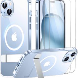 iPhone 15 Case/iPhone 14 Case, with Invisible Kickstand, Magnetic Case [10 FT Military Grade Protection] [2 pcs Tempered Glass Screen Protectors] Shoc