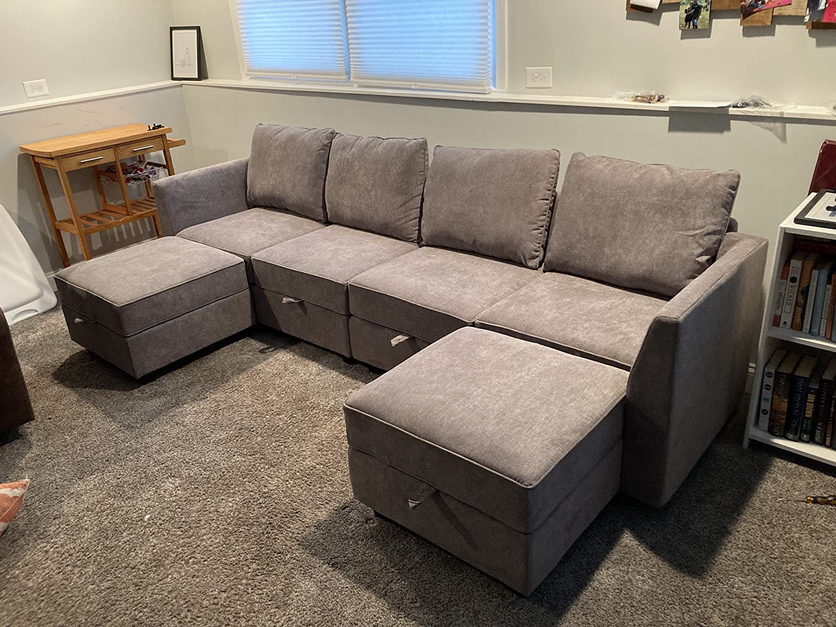 HONBAY Modular Sectional Sofa Sectional Modular Sofa with Storage Convertible Modular Sectional Couch for Living Room, Grey
