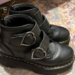 Dr. Martens Black Leather Heart Buckle Boots