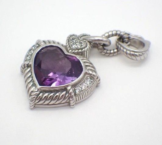 Beautiful Amethyst &CZ Heart Pendant 