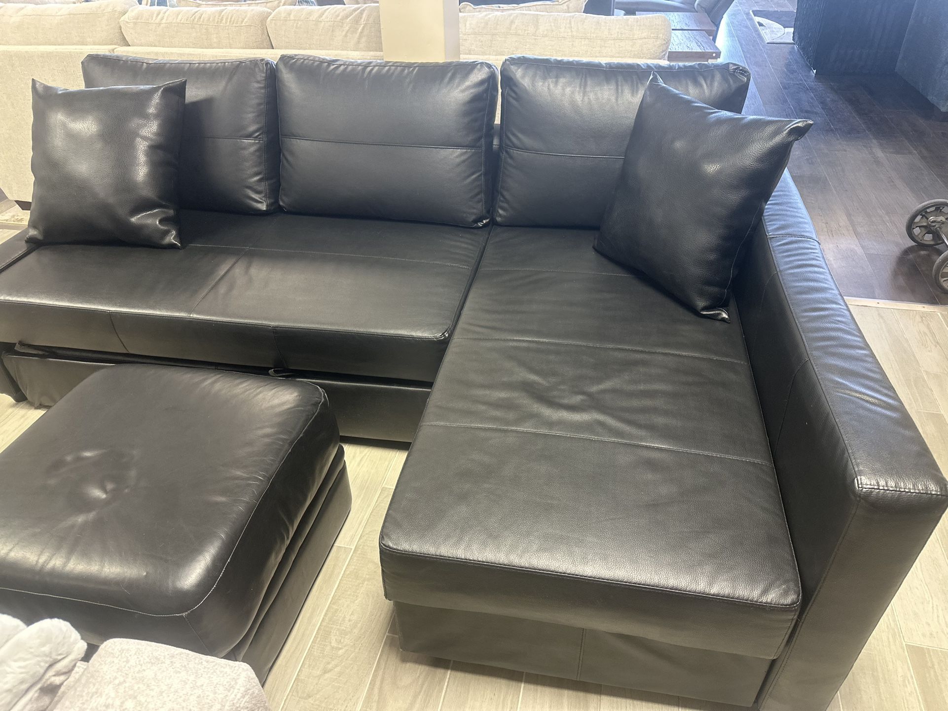 SECTIONAL SOFA BED AND GARAGE LEATHER BLACK FREE DELIVERY π