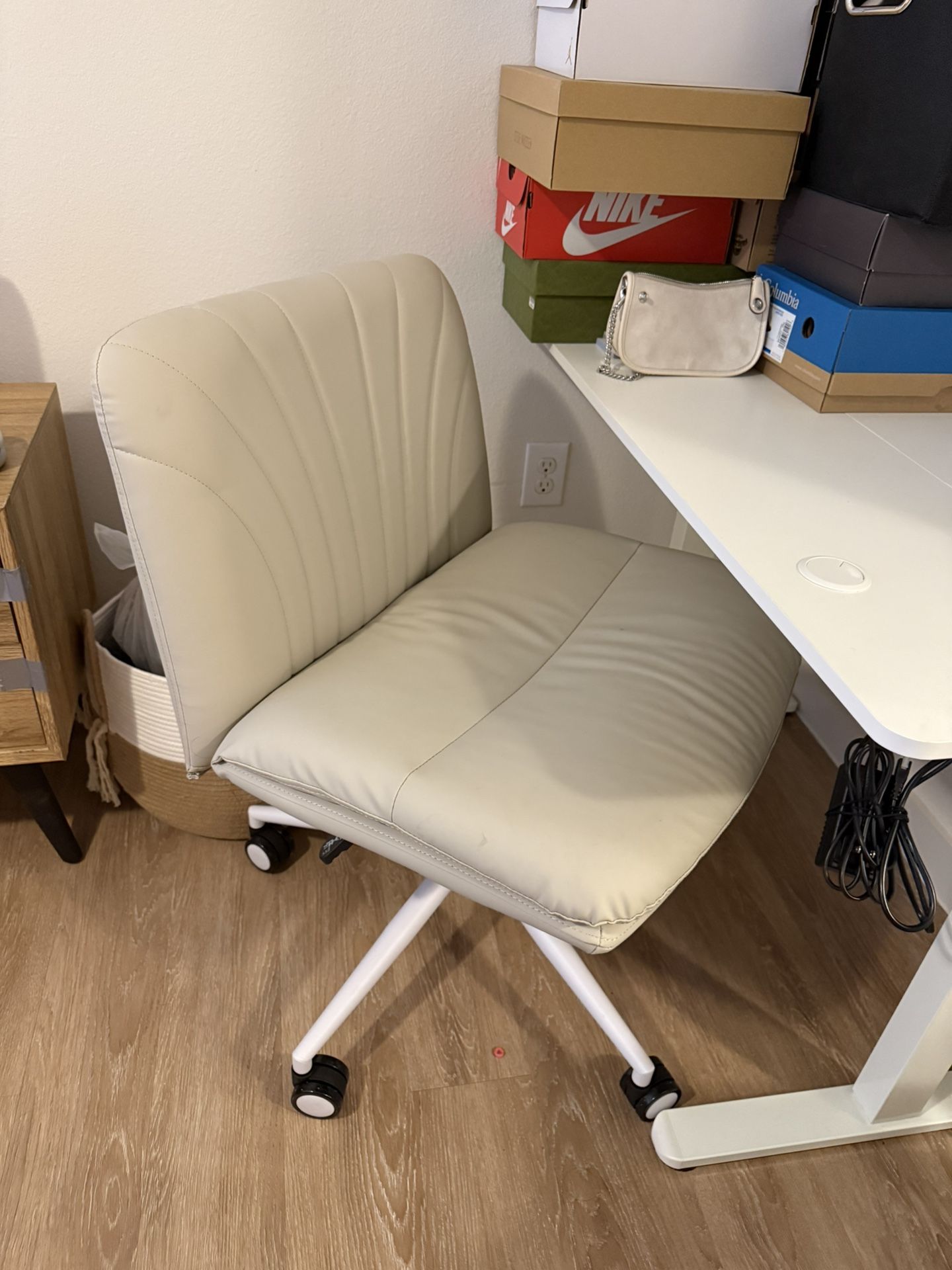 White Adjustable Standing Desk + Armless Swivel Chair Set