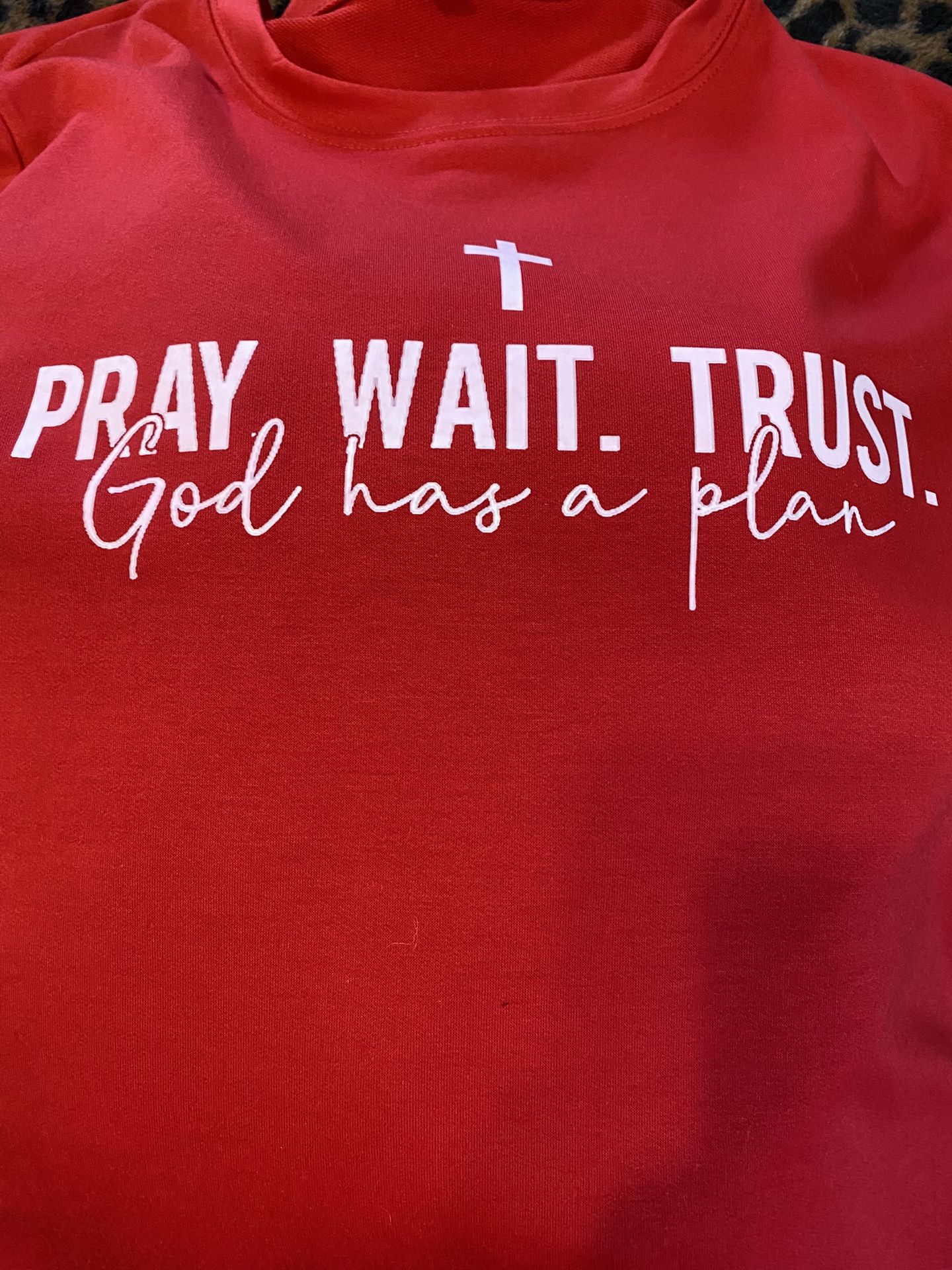 Pray Wait Trust  Red Sweatshirt