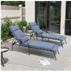 Crestlive Products - 1 pc Outdoor Recliner Adjustable Chaise Lounge Chair with Cushion & Pillow - Dark Blue