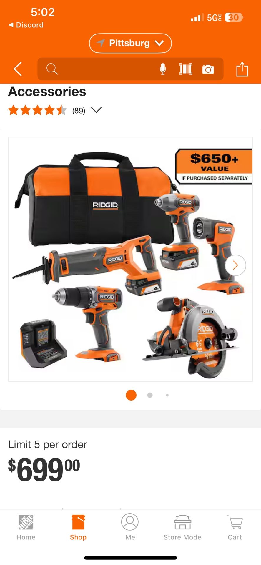Brand New Ridgid 5 Piece +batteries,charger,bag