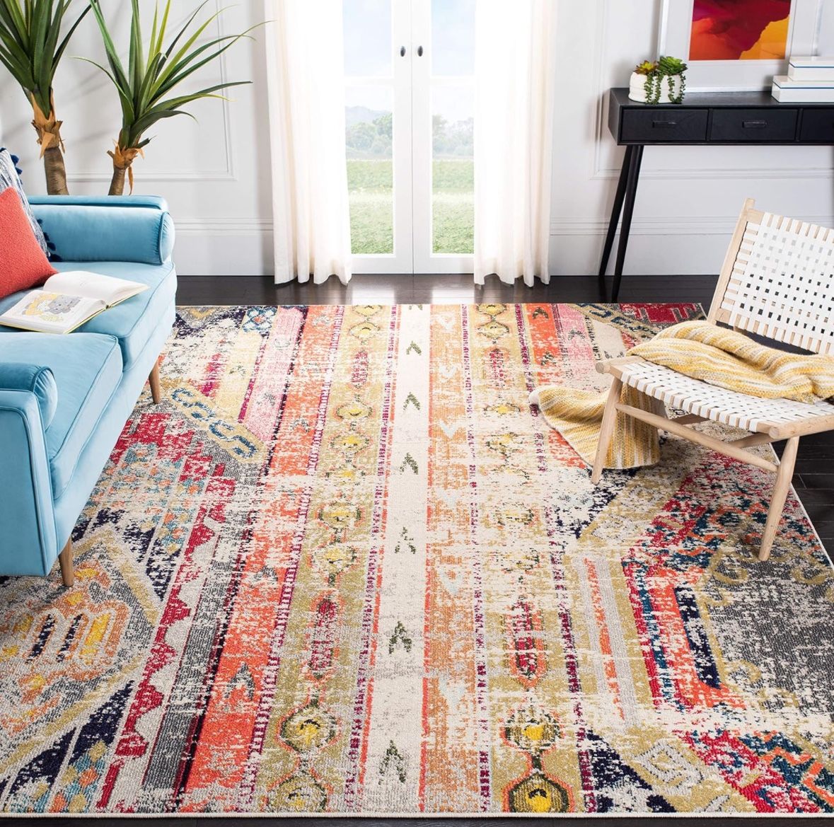 Accent Rug  Boho Chic Tribal Distressed Design, Non-Shedding & Easy Care,