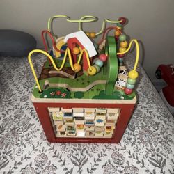  Wooden Activity Cube - Zany Zoo: Educational Play with Animals, Spinners, Bead Rollercoaster, Functional Doors