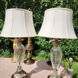 Pair Dale Tiffany Crystal Lamps with Bell Shades