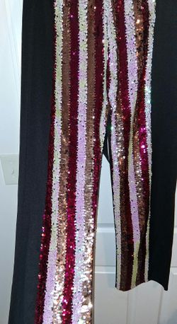 Sequin Striped Wide-Leg Pants