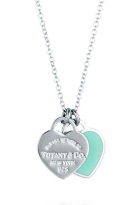 Tiffany And Co Turquoise Double Heart Charm Necklace 925