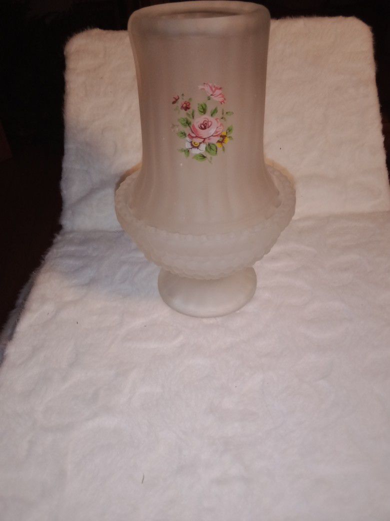 Vintage Satin Frosted Glass Ribbed Floral Fairy Lamp Fairy Light Candle Holder