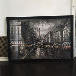 Mid-Century Modern Impressionist Paris At Night Framed Print
