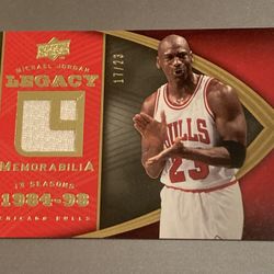 RARE Michael Jordan 2008-09 Upper Deck Legacy /23 game used jersey card.