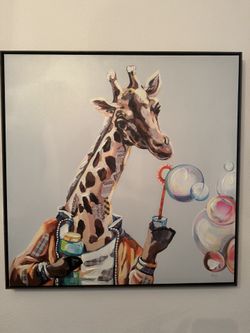 Large Giraffe Oil Painting Framed