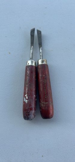 Vintage Wood Carving Skew Chisels with Wood Handles - Set of 2