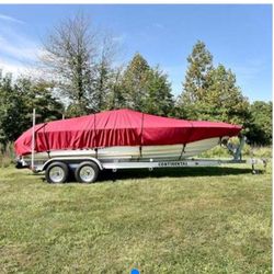 Budge American Flagship Ripstop Boat Cover, Fits V-Hull Fishing Boats, Burgundy, 20'-22' Long (Beam Width Up to 106")