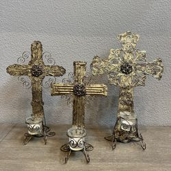 3 Gold Crosses With Votives