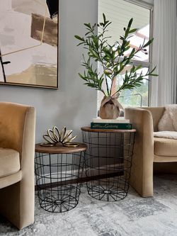 Set of 2 Nesting Side Tables with Metal Basket Frame