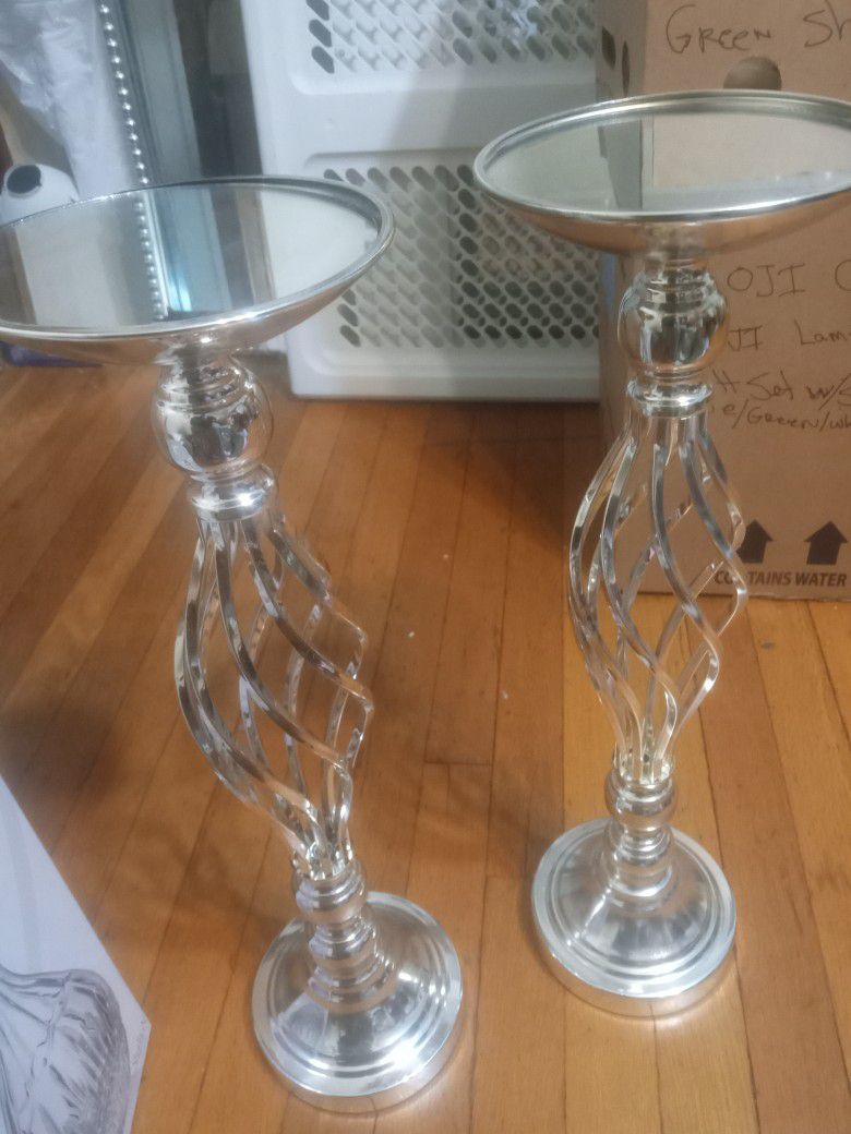 Pair Of 20"  Silver Candle Holders..New Items