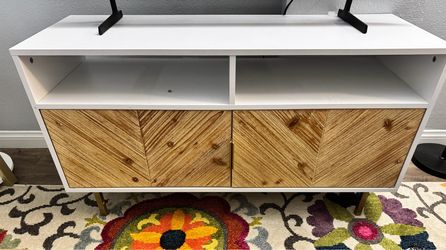 Mid-Century Modern White and Wood TV Stand