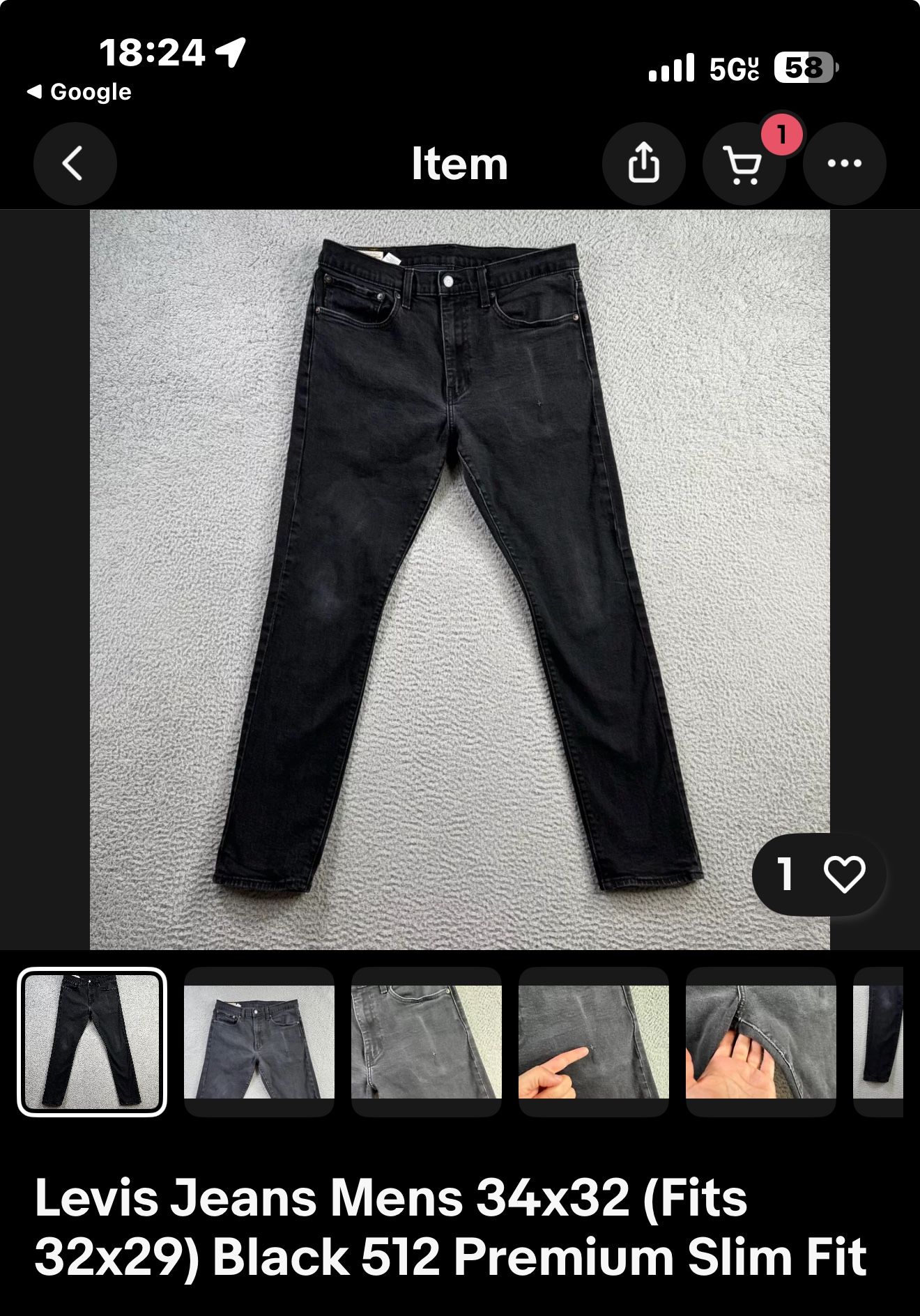 Levis Jeans Mens 34x32 (Fits 32x29) Black 512 Premium Slim Fit