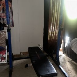 Rack w/ Bench (included - Bar, Two 45lb Plates,  & Two 25lb plates