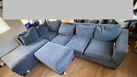 Dark Grey / blue 2 piece couch with ottoman