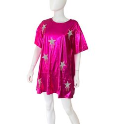 Fantastic Fawn Metallic Fuchsia Star Dress Sz Large 