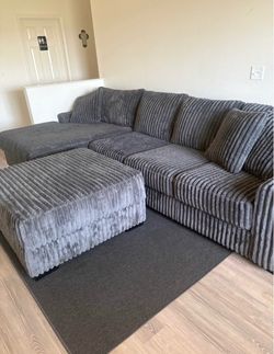 Oversized Modular Corduroy Sectional with Ottoman – Charcoal Gray