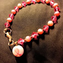 Pink Ribbon And Glass Bead Bracelet