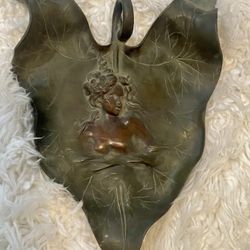 Bronze Art Nouveau Woman Leaf Sculpture
