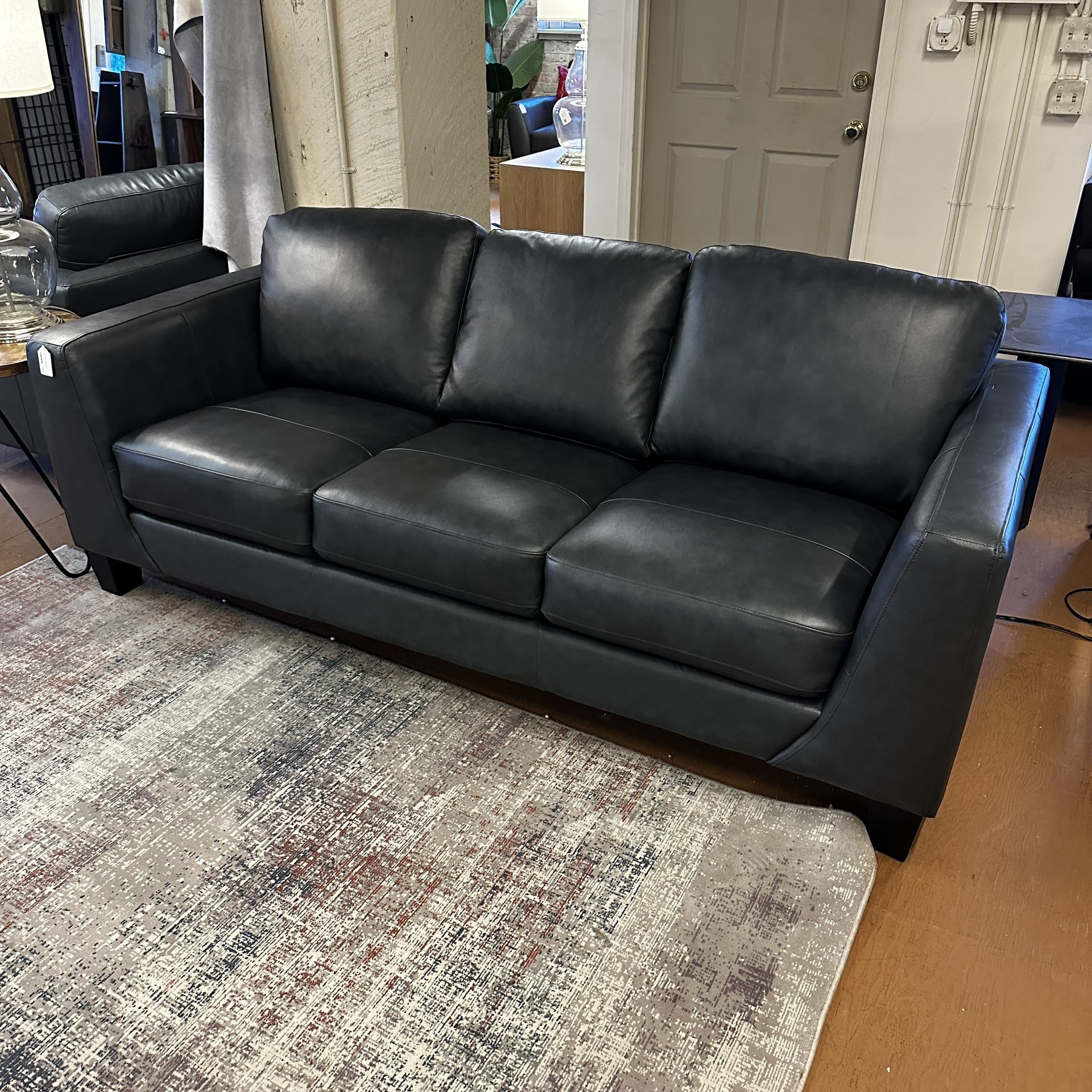 Dark Grey Leather Sofa