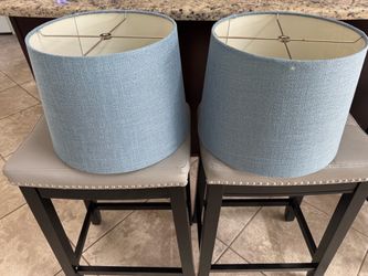 2 - Brand New Pair of Aqua Blue Linen-Look Lamp Shades – 10" H x 12" W