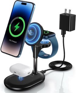 3 in 1 Wireless Charging Station for Apple MagSafe Charger, 15W Fast Magnetic Mag-Safe Charger Stand for iPhone 14 13 12 Series Apple Watch AirPods Mu
