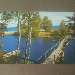 Rustic Bridge Big Bay Lagoon Madeline Island Michigan Scenic Unposted Vintage Collectible Postcard Post Card RPPC PC